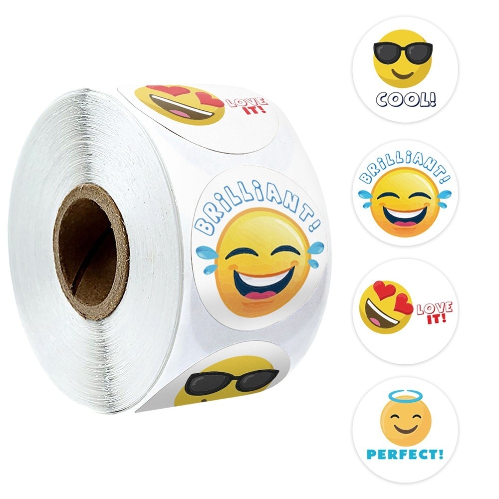 50-500pcs 1 Inch Thank You Sticker Kids Toy Stickers Roll Sealing Sticker Smiley Cartoon Label Paper Cut Thin Material Wholesale