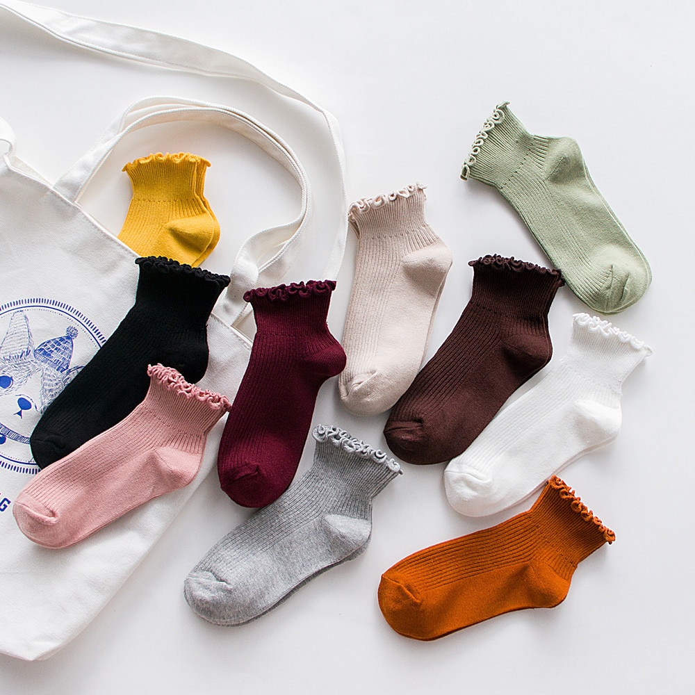 Women Cotton Short Lace Socks Sweet Candy Color Spring Autumn Casual Fashion Thin Breathable Ruffle Socks Solid Color Ankle Sock