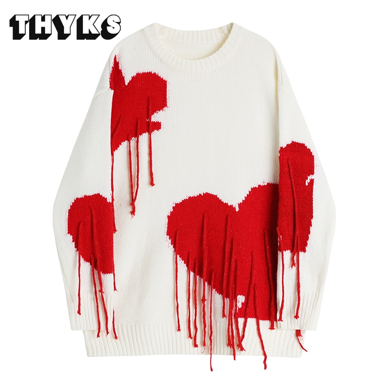 Women Knitted Sweater Streetwear Heart Tassel Pullover Harajuku Jumper Sweaters Vintage Loose Knitwear Tops Spring Autumn 2022