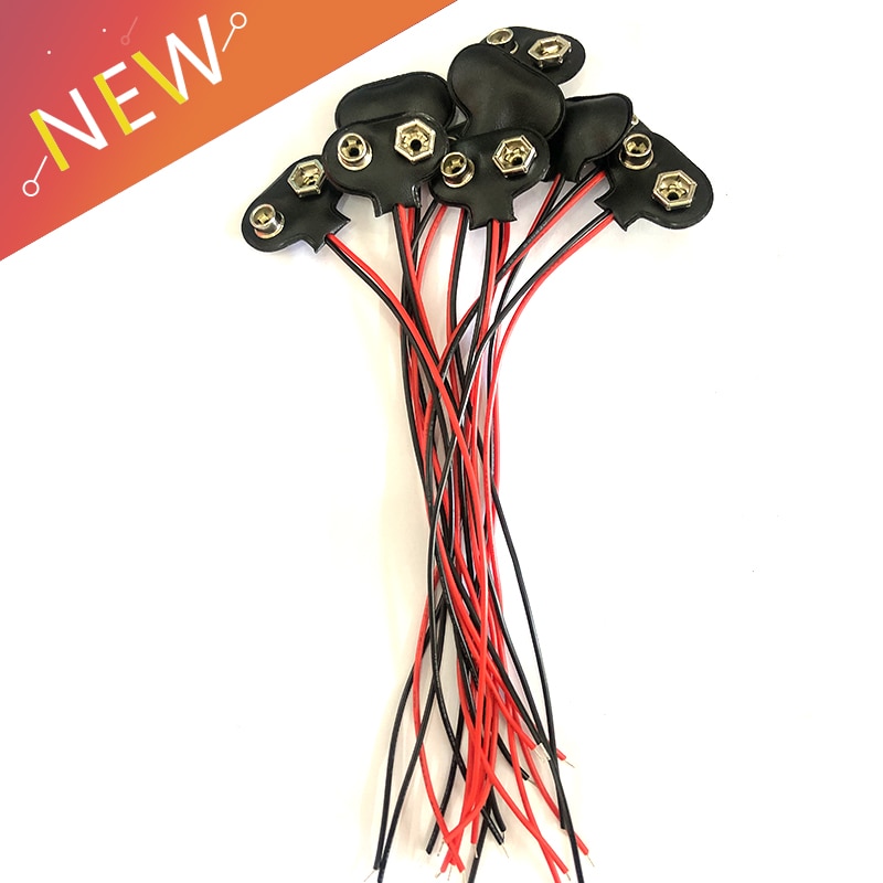 10pcs/lot 9V Battery Connector Snap Wire Cable Adapter Holder Experimental Snap Power Cable Connectors Terminals T Style 15cm