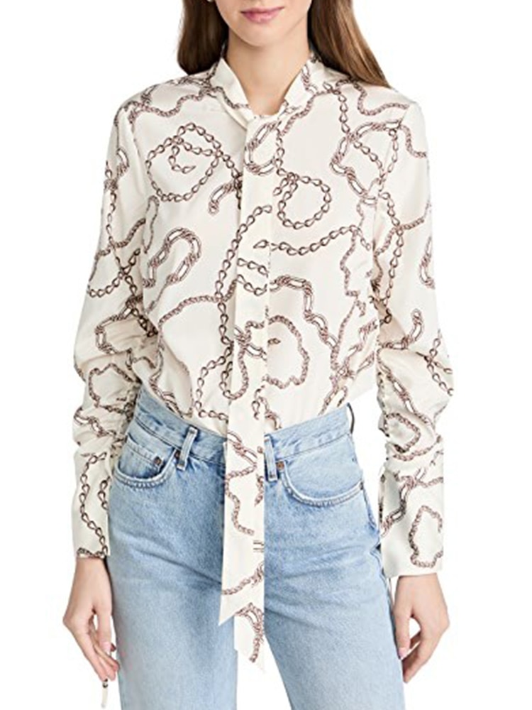 Shirt Tops 2022 New Fashion Printing O Neck Tie Decoration Women Shirts Elegant Chic Street Youth Mix Match Spring Shirts Women