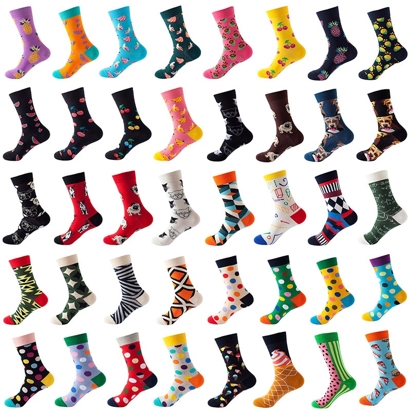 Hot Sale Fashion Funny Men Socks Cotton Strawberry Avocado Banana Fruit Shark Cartoon Couple Socks
