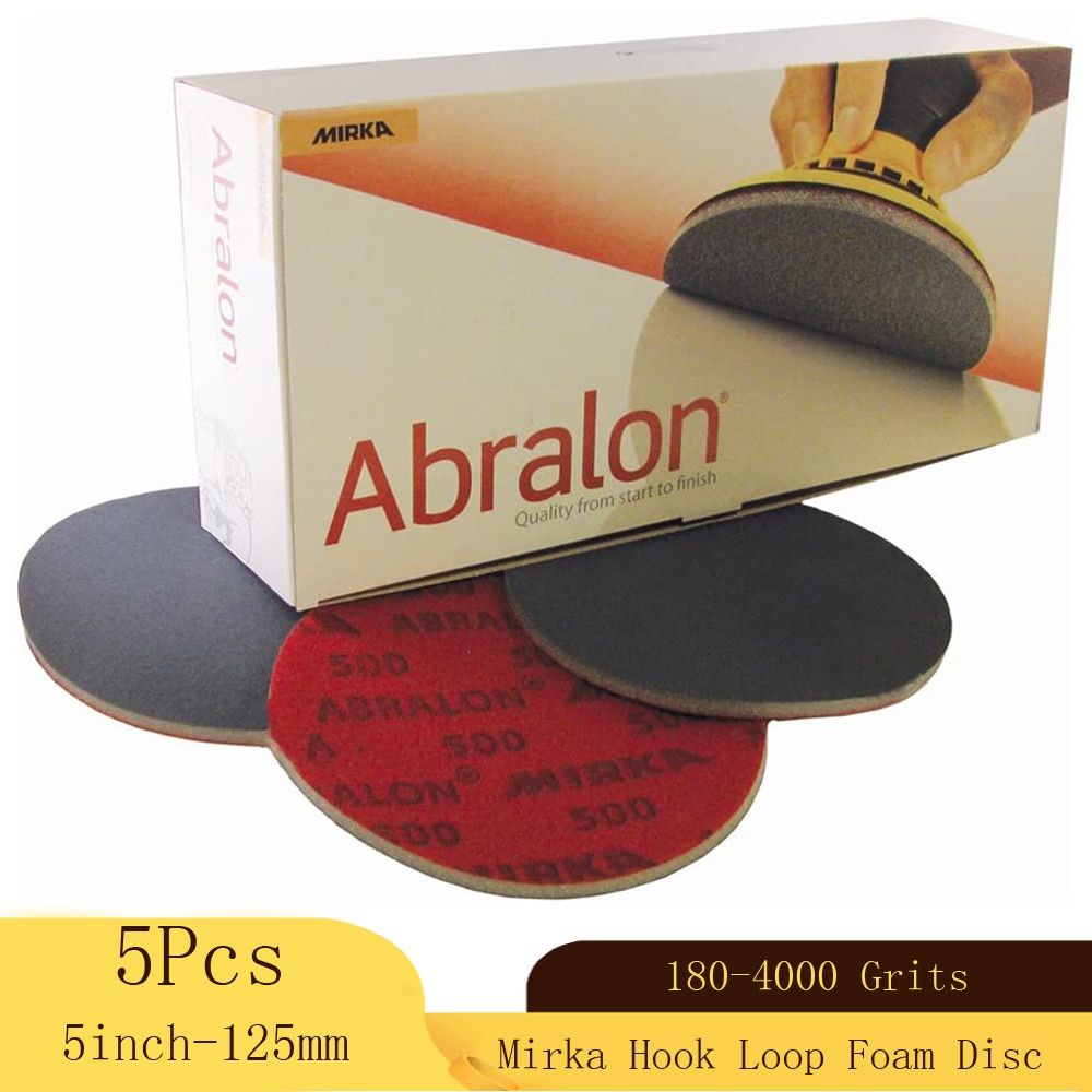 5 Pcs Abralon 5 Inch Foam Hook Loop Polishing Buffing Sanding Discs Wet Dry Sponge Sandpaper 180-4000 Grit Car finishing