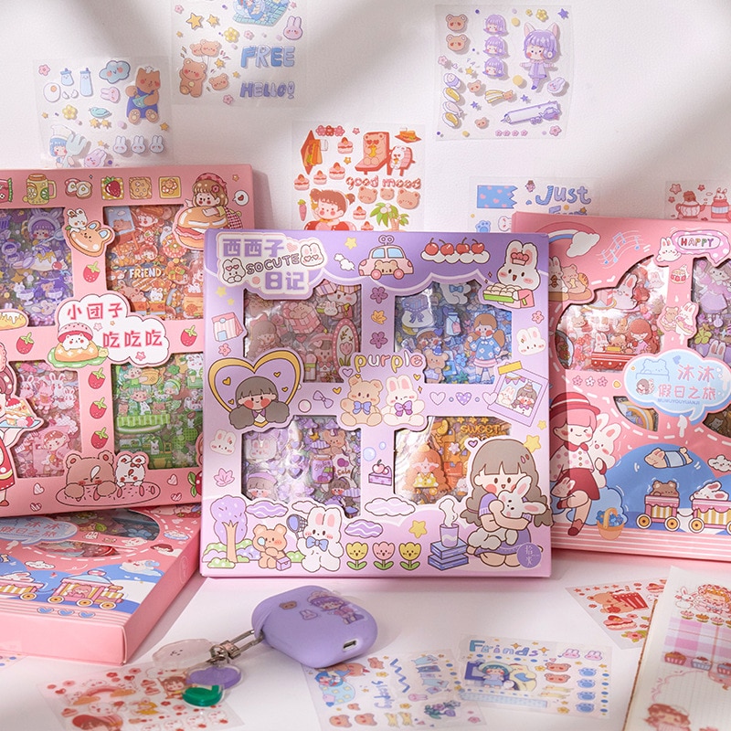 100pcs Cute Scrapbooking Sticker Set Cartoon Kawaii Girl PET Waterproof Korean Stationery Decorative Stickers For Journaling Diy