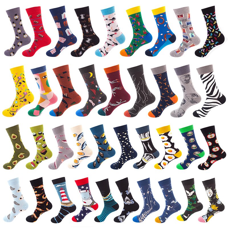 Cotton Casual Socks Food Fruit Animal Abstract Design Pattern Man Fashion Combed Funny Happy Socks Man
