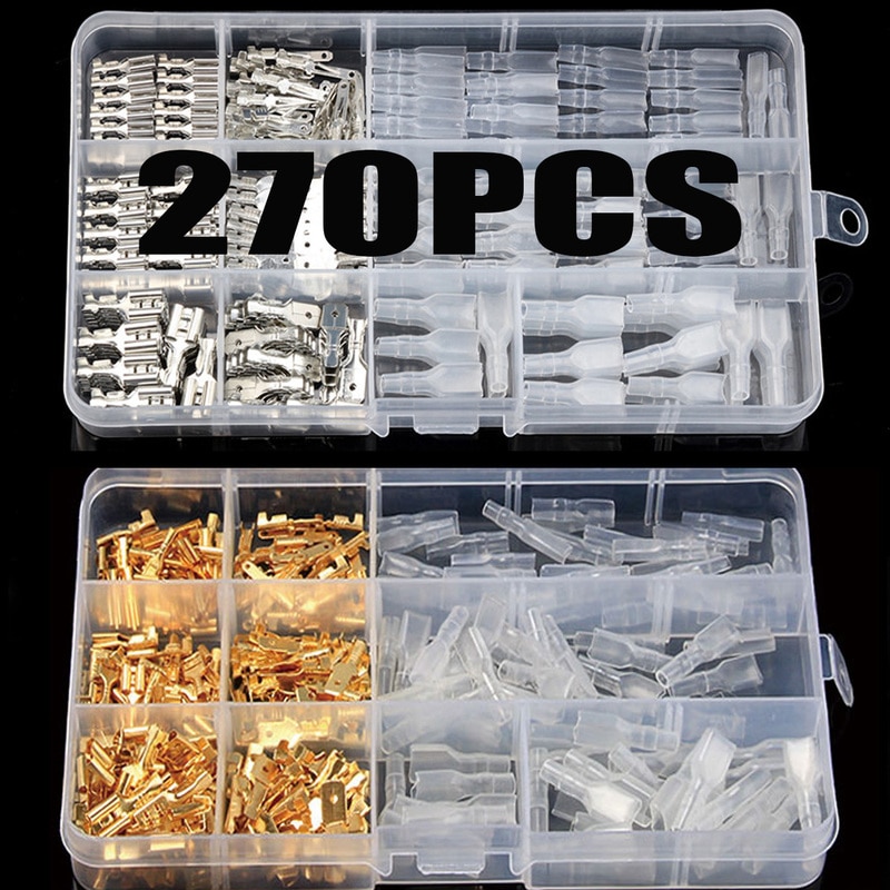120/180/270Pcs Insulated Male Female Wire Connector 2.8/4.8/6.3mm Electrical Wire Crimp Terminals Spade Connectors Assorted Kit