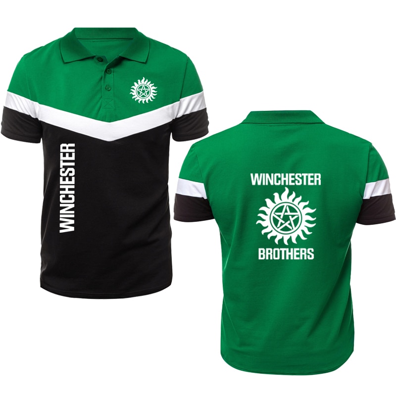 Patchwork Business casual men's sports polo shirt Winchester logo print Summer 100% Cotton high quality Brand Men Clothing