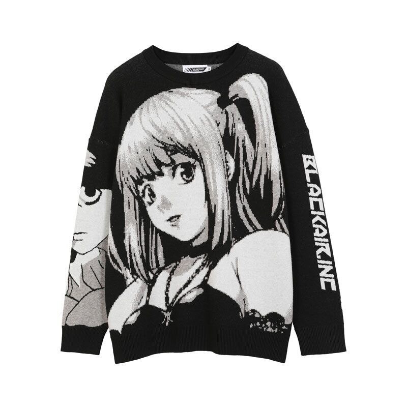 Mens Hip Hop Streetwear Harajuku Sweater Vintage Retro Japanese Y2k Black Anime Girl Knitted Sweaters 2022 Autumn Pullover