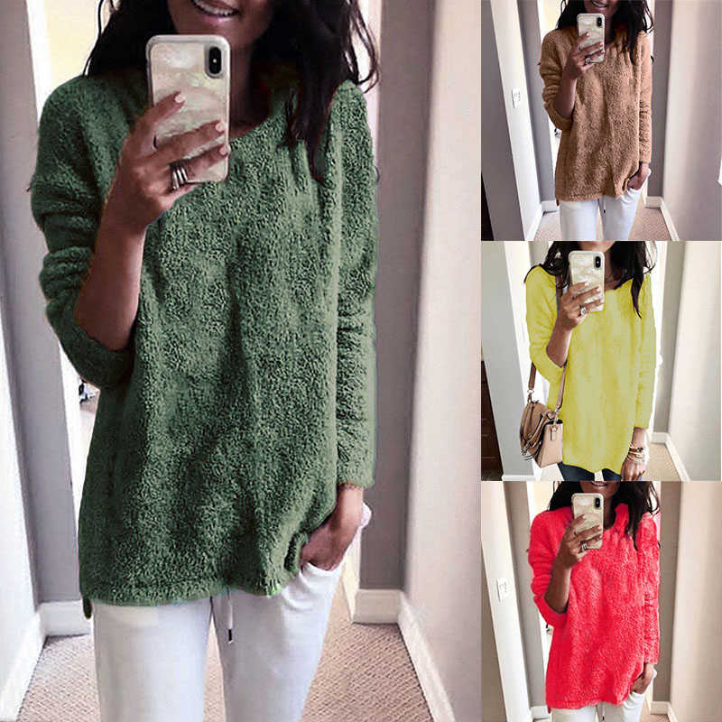 Jumper Loose Pullover Long US Coat Sleeve Ladies Women Tops Plush Tunic Sweater