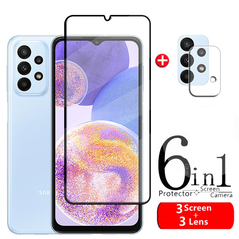 6-in-1 For Samsung A23 5G Glass For Samsung A23 Glass 9H Full Glue Cover Screen Protector For Samsung Galaxy A 23 A23 Lens Glass