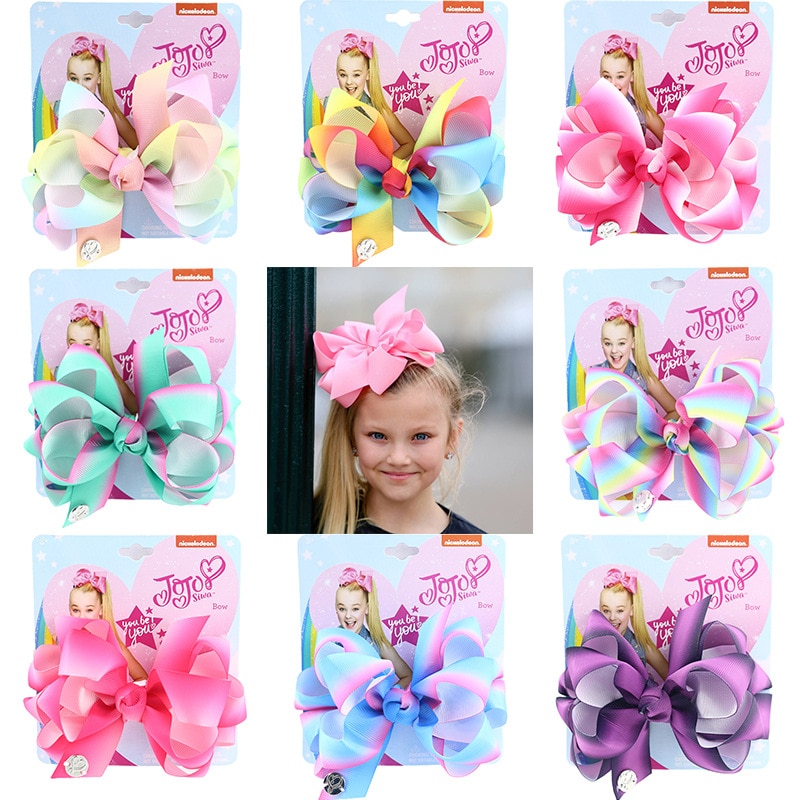 8 inches JoJo Bows JoJo Siwa Printed Grosgrain Ribber Hair Bow For Girls Rainbow Handmade Hair Clips Headwear Hair Accessories