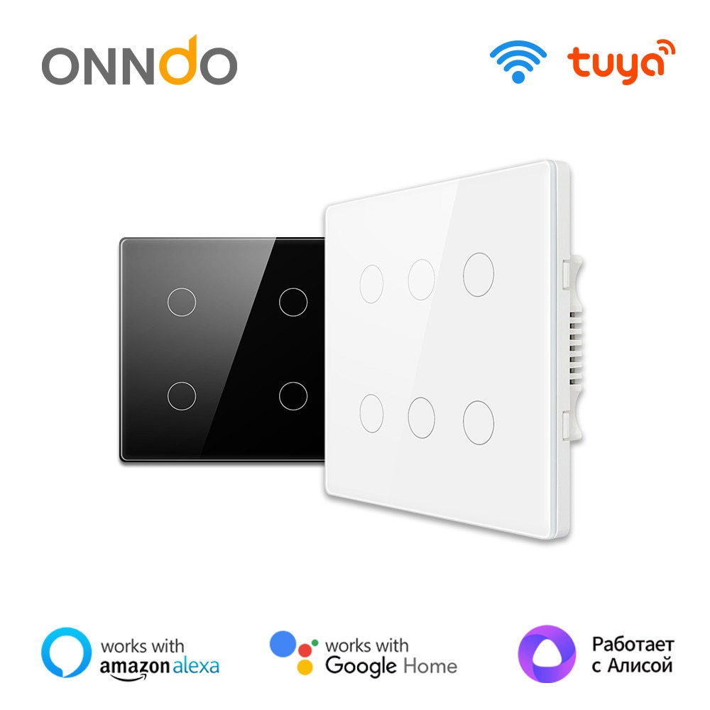 ONNDO Tuya Smart Life Glass Panel Brazil Standard Touch Switch ,4x4 WiFi 4/6 Gang Wall Switch Works with Alexa Google Home