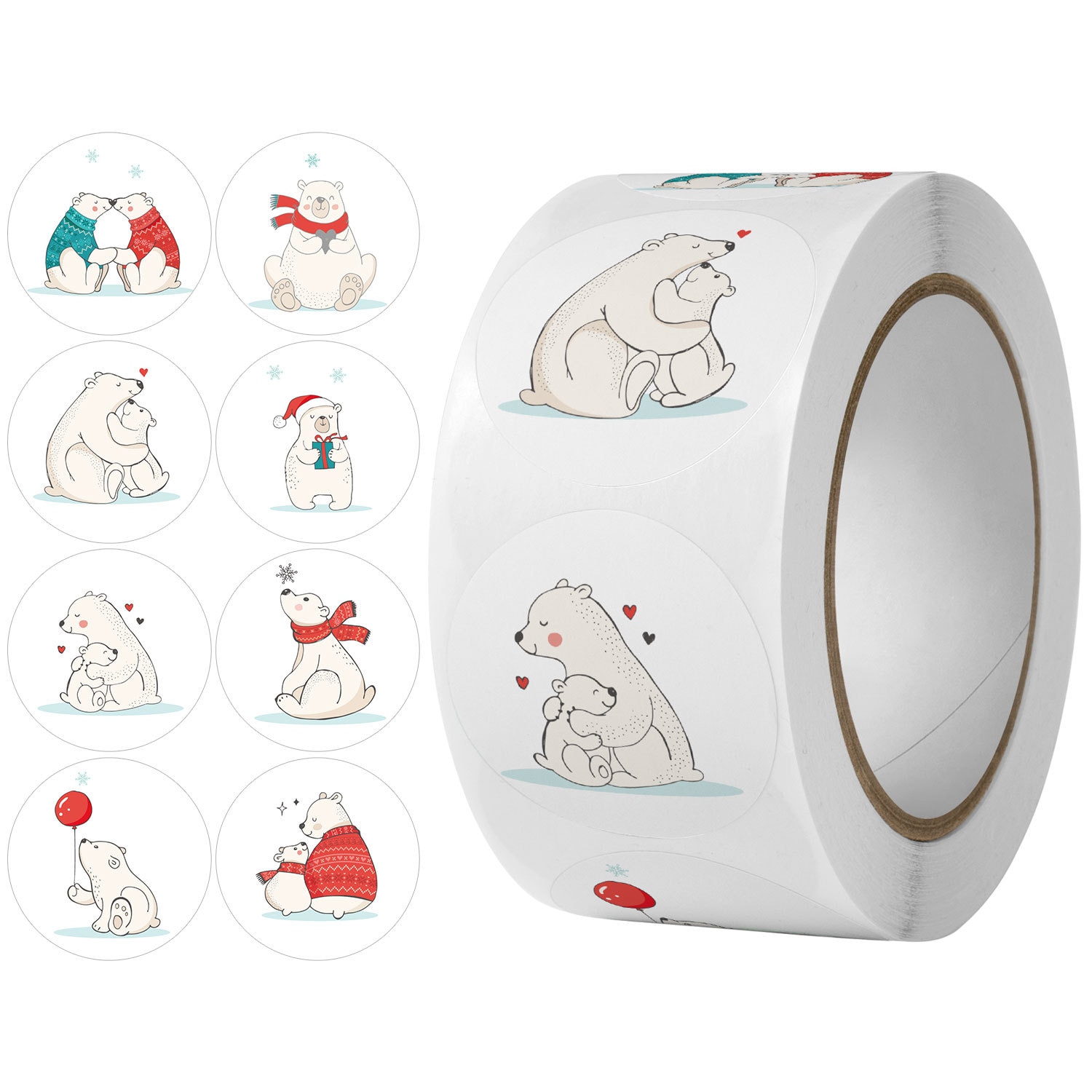 500 Pcs Round Cute Animal Polar Bear Party Adhesive Diy Seal Stickers Decorative Album Diary Cartoon Kawaii Label Decor
