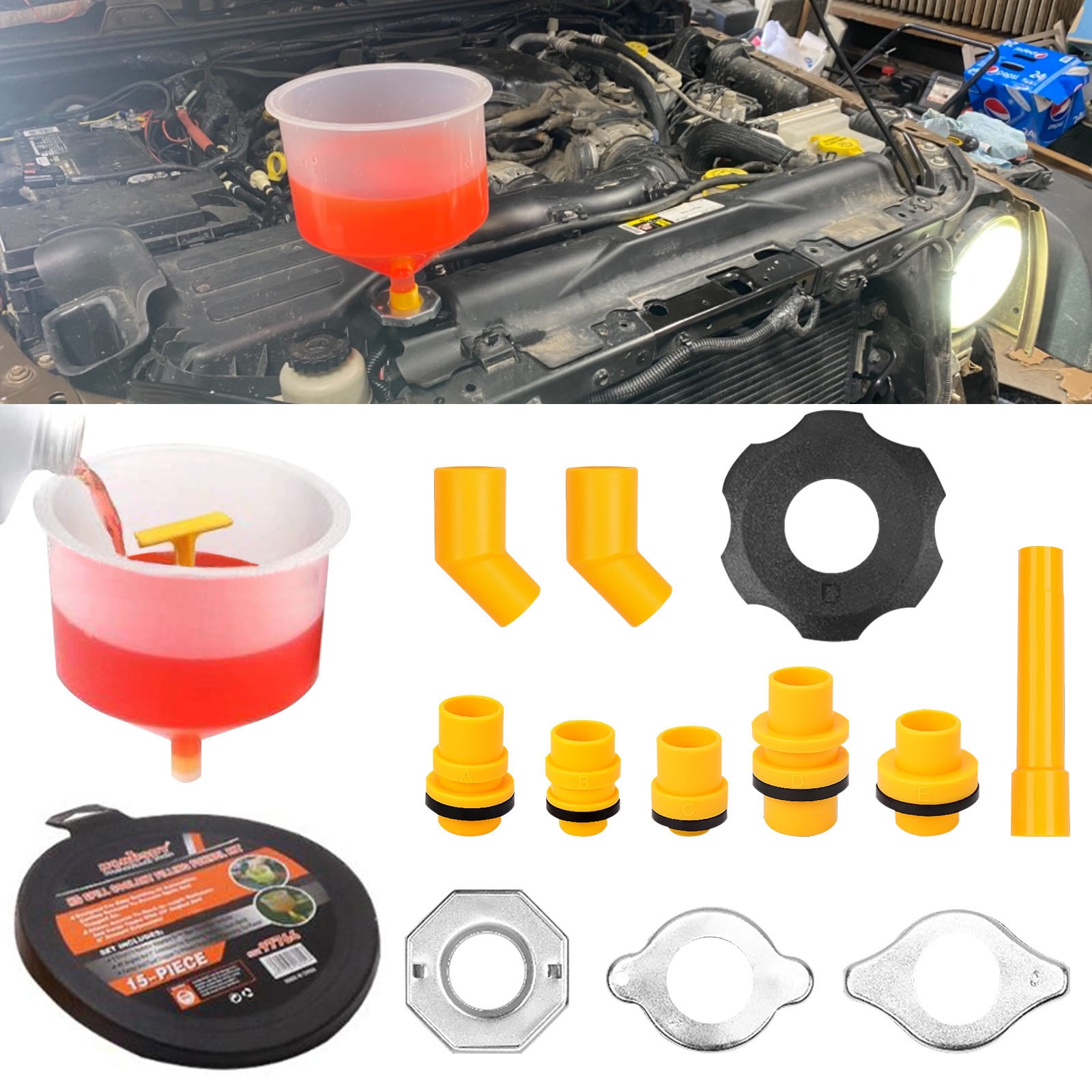 Car Radiator Coolant Filling Funnel Kit Spill Proof Cooling System Tool Near Universal for Subaru Toyota Honda Nissan MAZDA KIA