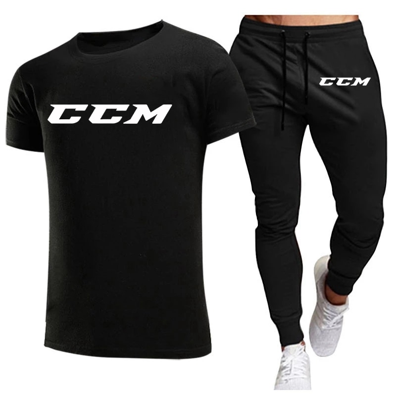 CCM New Men's Tracksuits summer men's sets fitness wear short-sleeved T-shirts+trousers set cotton brand Men's cl
