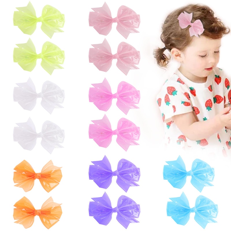 2pcs Waterproof Jelly Bow Hair Clips for Baby Girl Solid Pool Bow Clips Glitter Princess Swim Hairpins Baby Girl Accessories New