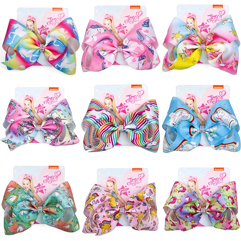 8 inches Bows Hair Clips Large Hair Bow Children Handmade Metalic Printed Ribbon Knot Jumbo JOJO SIWA Hair Accessory For Girl
