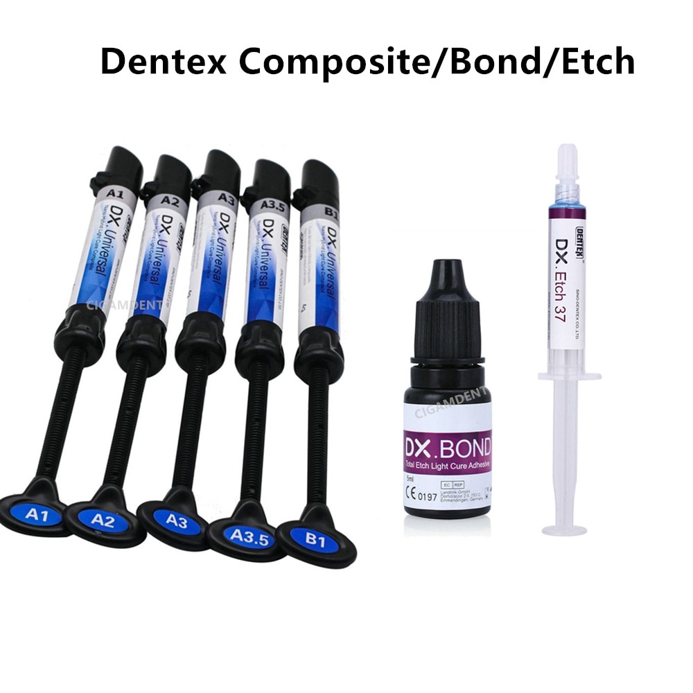 Dentex Dental Universal Nano Hybrid Composite Resin Light Cure Bond Adhesive Bonding Agent Acid Etching Gel A1 A2 A3 A3.5 B1