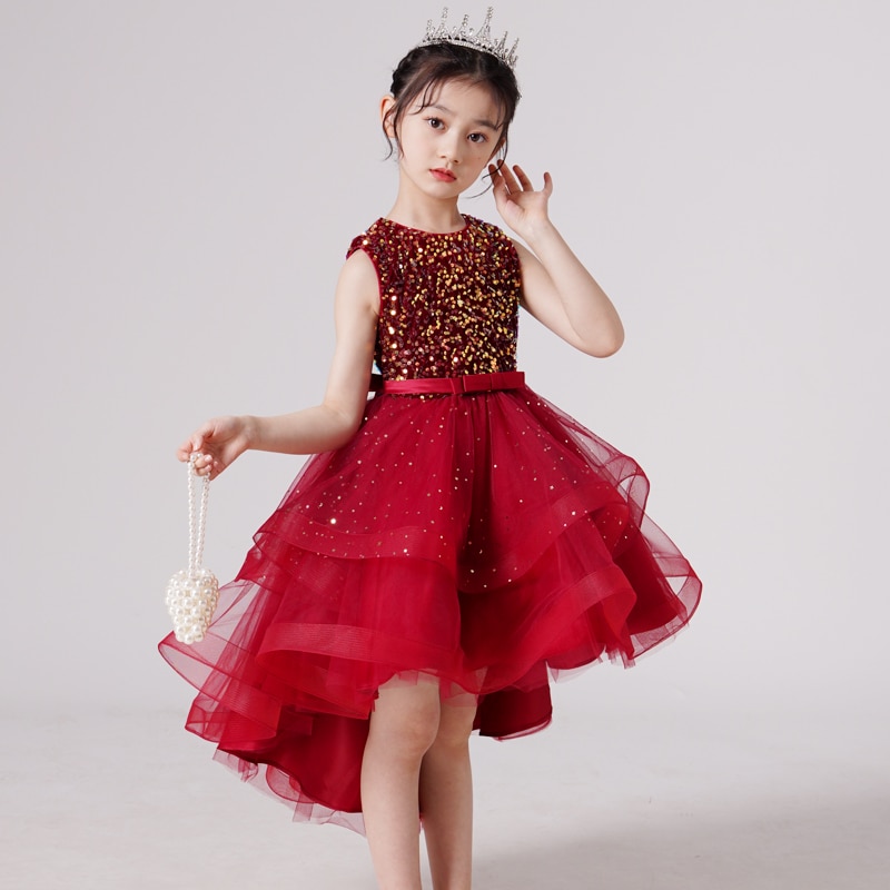 Girls Dress 2022 Summer New Evening Dresses Sleeveless Sequined One-Piece Princess Tail Skirt For Piano Performance