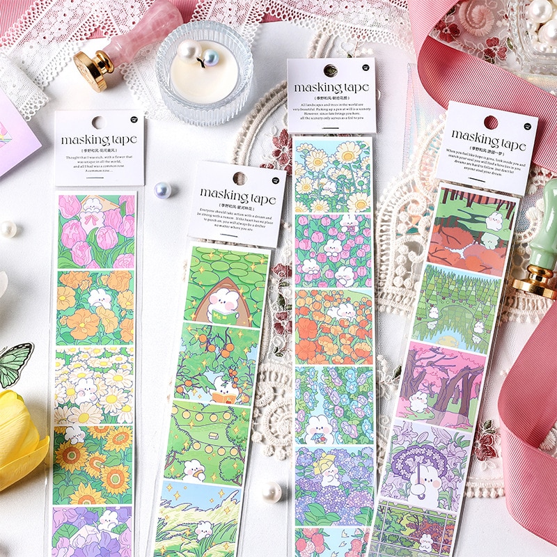 Washi Tape Colorful Spring Flower Masking Tape Rabbit Bunny Pattern Decorative Paper Sticker For Scrapbook Diy Craft Gift Wrap