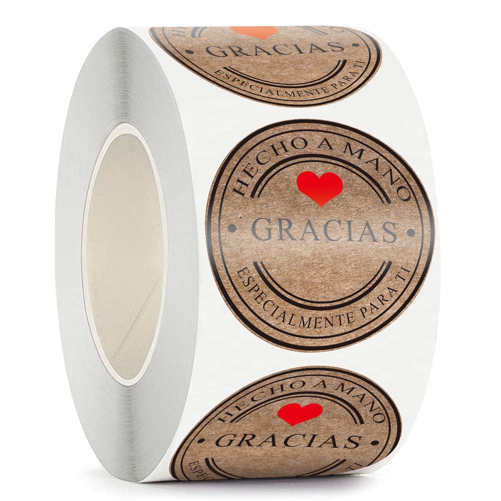 100-500 Pcs Roll Spanish Gracias Kraft Seal Sticker French Thank You Fait Main Avec Amour DIY Paper Label Adhesive Gift Seal