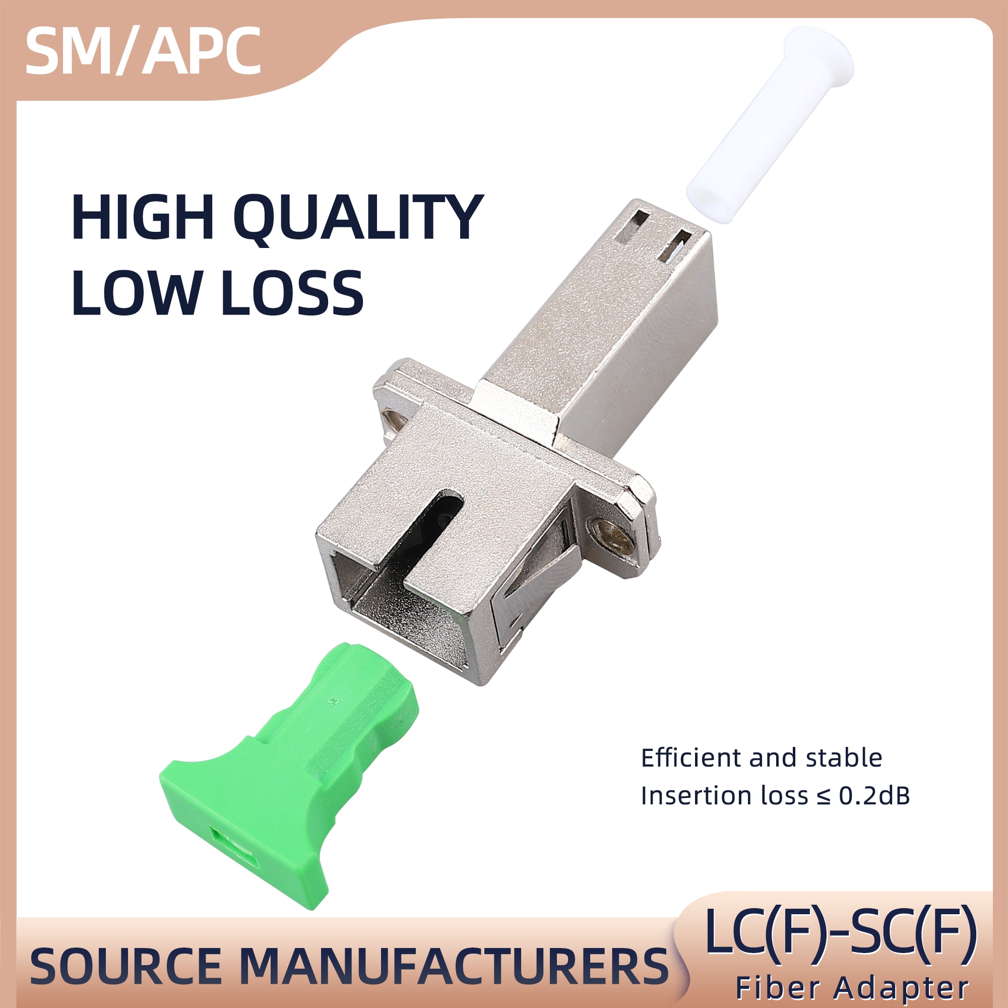 Fiber Adapter LC/APC Female to SC/APC Female SM Coupler flange for interconnecting two same Fiber connector