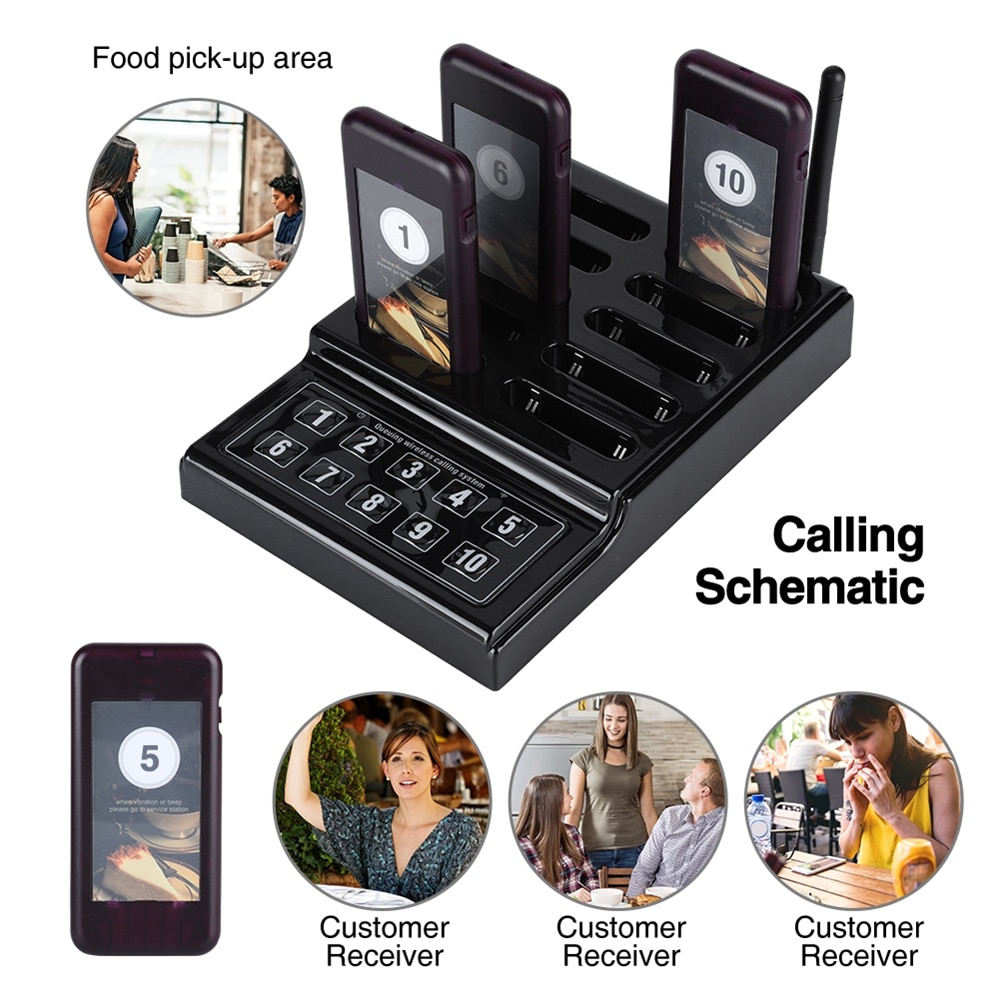 Restaurant Coaster Pager Call 1KM Connection Wireless Pager System 10-channel Guest Paging System Waiter Calling System
