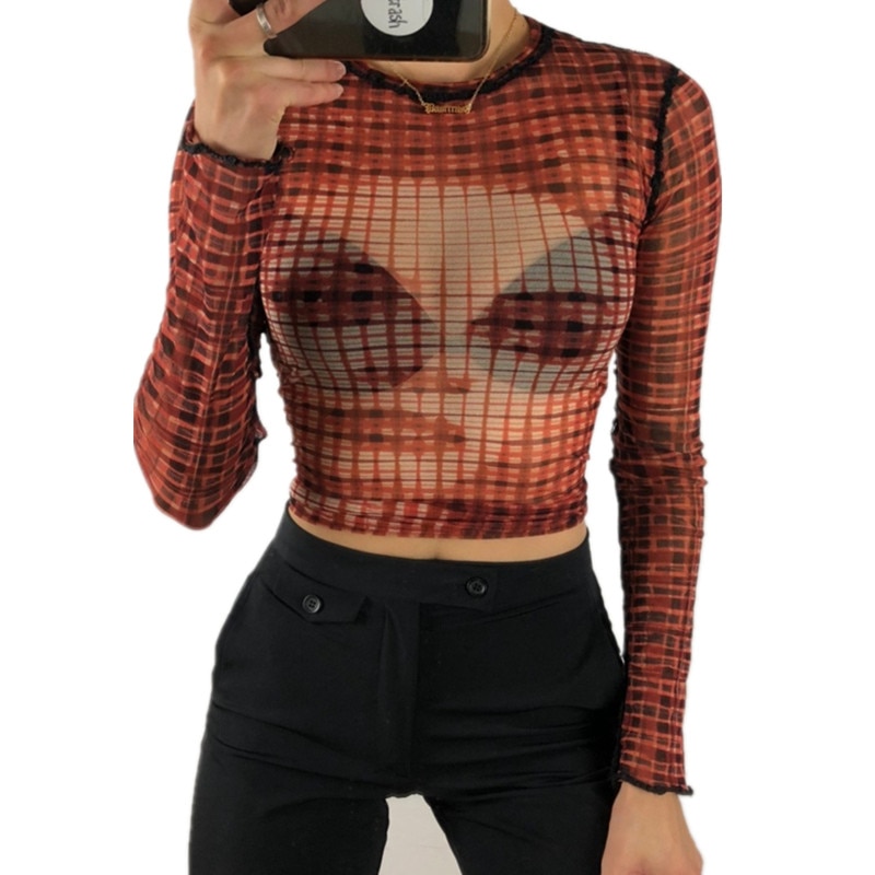 y2k Aesthetic Graphic T Shirts Vintage Woman Goth Printed Long Sleeve Tops Dark Academia Clothes E Girl Streetwear Pullover Tops