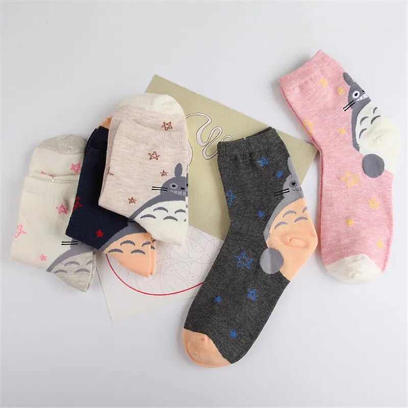 1 Pair Women Sock Cartoon Pentagram Totoro Cotton Socks Leisure Socks 5 Colors Optional Funny Novelty Animal Cute Socks Harajuku