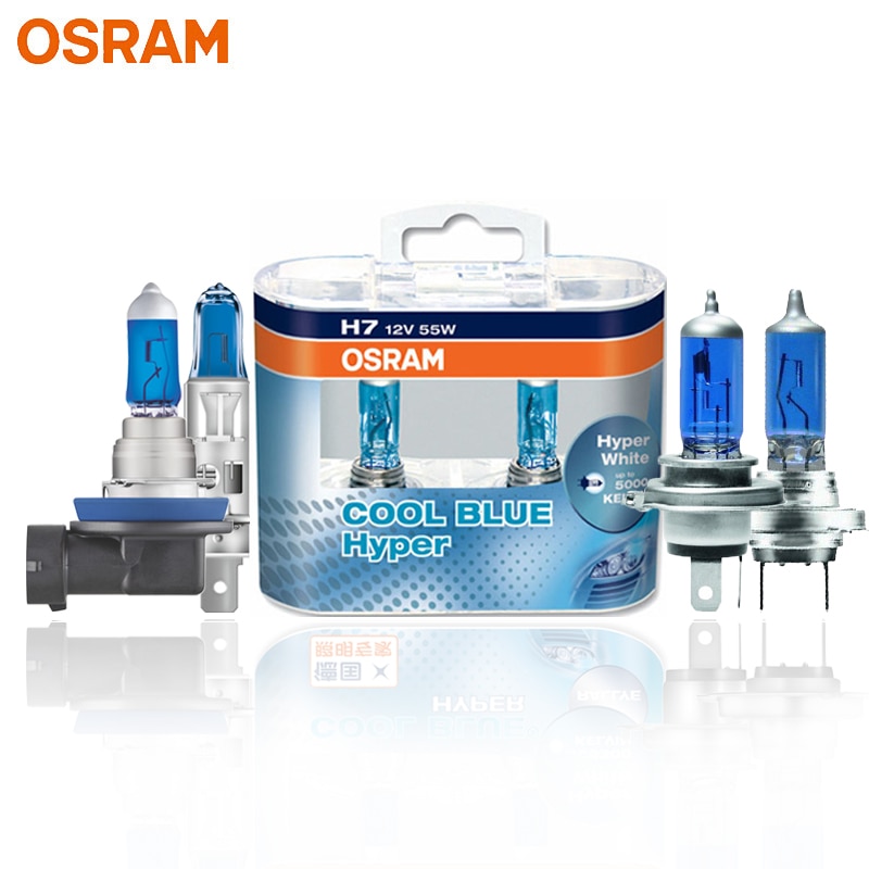 OSRAM H7 H4 H1 H11 HB3 9005 HB4 9006 Halogen Headlight Car Light Hi/Lo Beam 5300K 12V 55W Cool Blue Hyper White Bulb(2 Pieces)