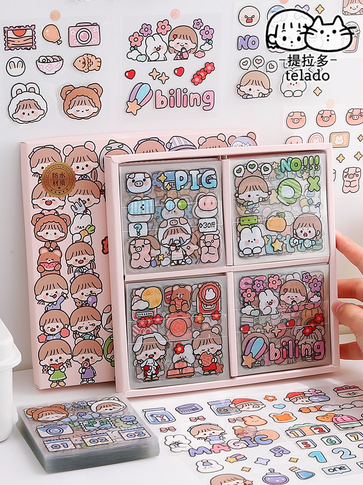 20 Pcs Cute Cream Rabbit Journal Sticker PET Waterproof Collage Kawaii Stationery Scrapbooking Diary Decoration Phone Stickers