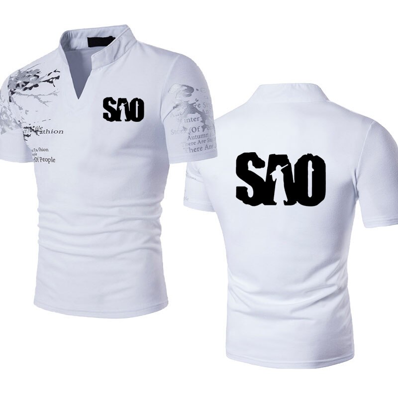 Summer new Cotton Breathable Silk Men's Short Sleeve SAO Sword Art Online logo print high quality Fashion Casual Men's
