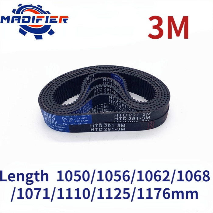 HTD3M Rubber timing belt length 1050/1056/1062/1068/1071/1110/1125/1176mm suitable for 10/15mm wide pitch 3mm wheel belt