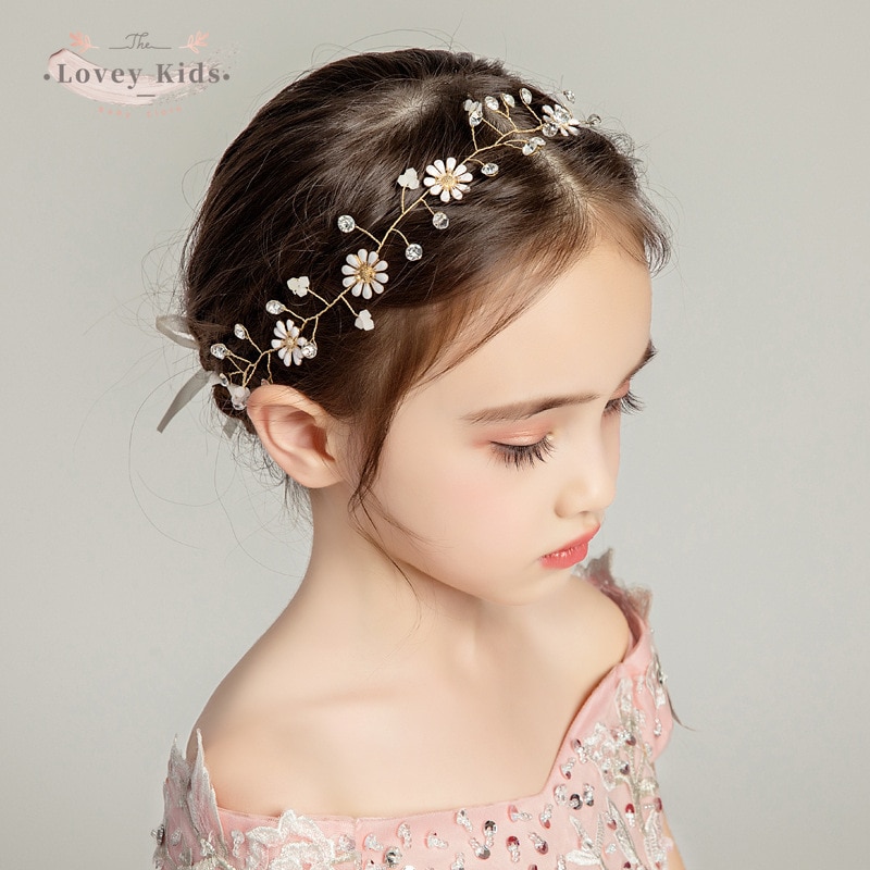 Baby Girl Crown 2022 Flower Patchwork Princess Sweet Adjustable Bandage Headdress Wedding Birthday Headpiece Hair Wreath Tiara