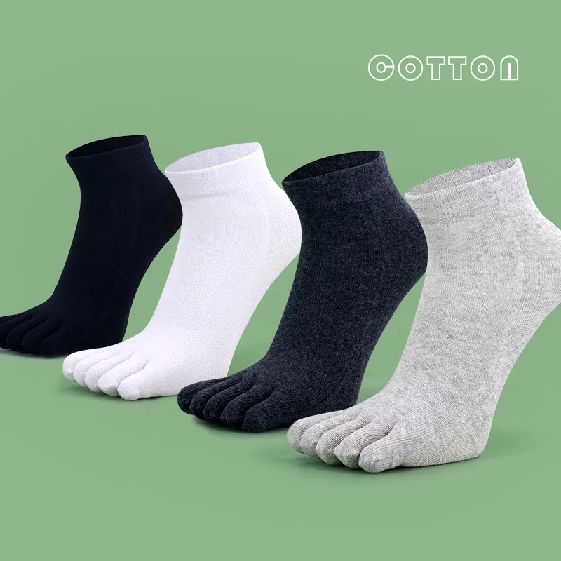 Toe Socks Men cotton Five Fingers Socks Breathable Short Ankle Crew Socks Sports Running Solid Color Black White Grey Male Sox