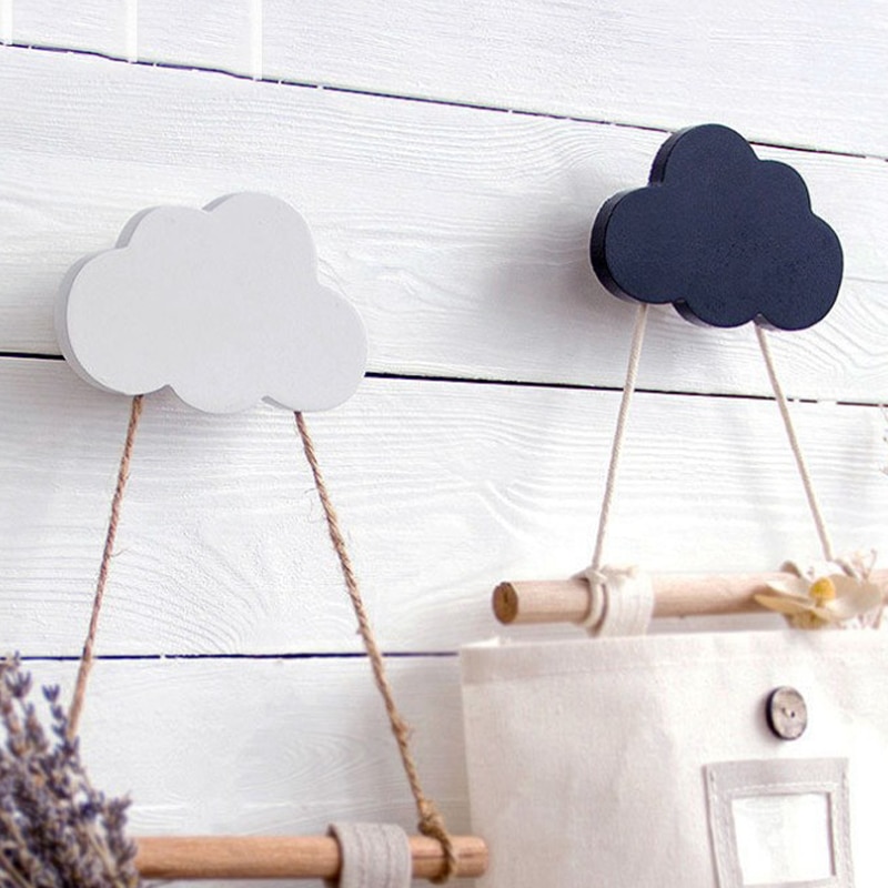 INS Nordic Style Black White Pink Cloud Wooden Hook Children's Room Clothing Shop Decorative Wall Stickers Photography Prop