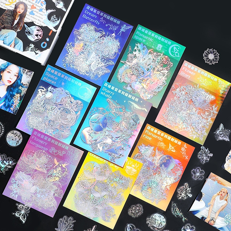 MOHAMM 45 PCS Waterproof Laser Craft Stickers for Decorative Scrapbooking Journal DIY Photo Albums