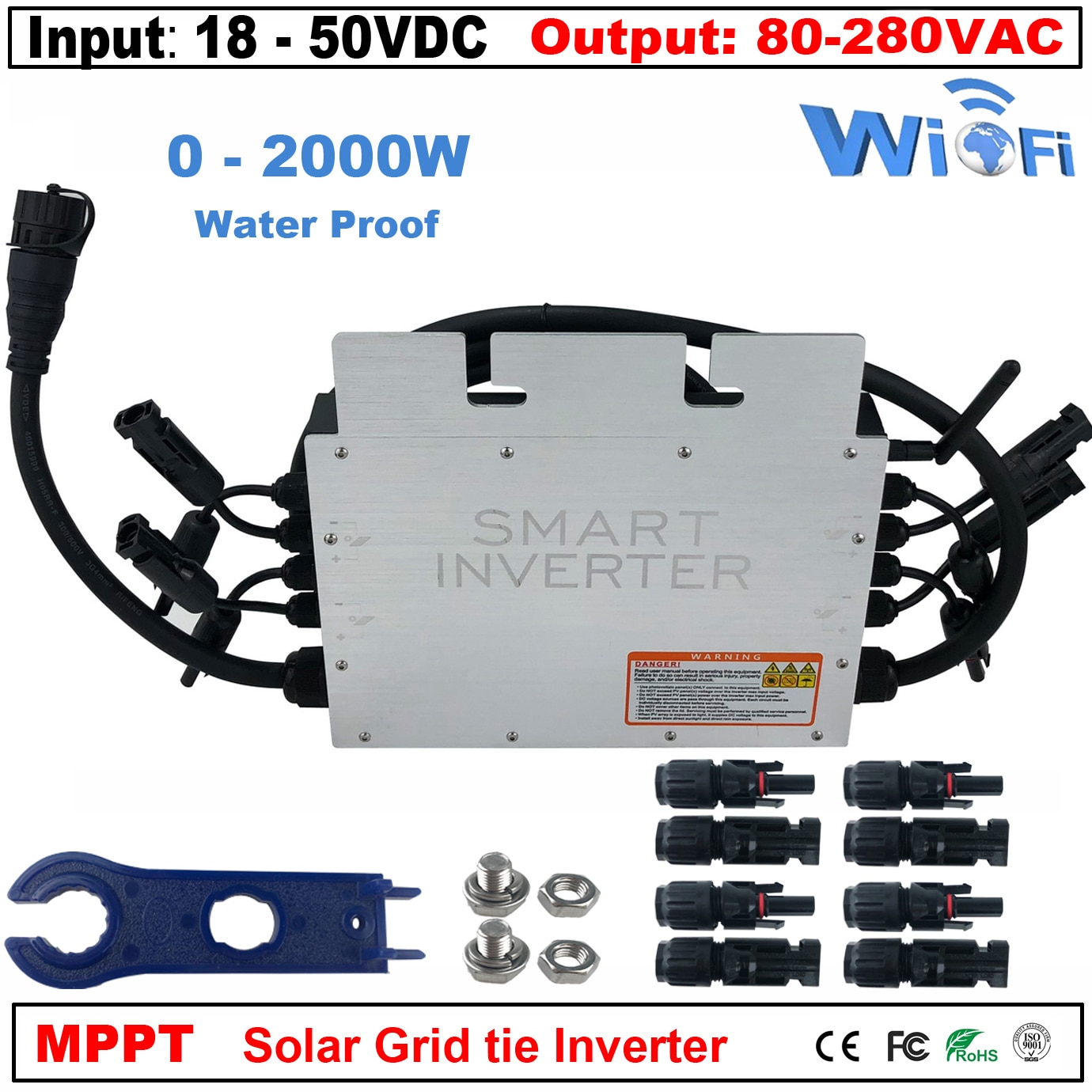 2000W IP65 Solar Grid Tie Micro Inverter Dual MPPT Microinverter Inversor 30V 36V DC 110V 220VAC For 4*500W or 450W Solar Panel