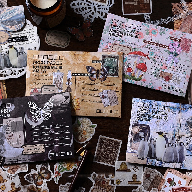 MOHAMM 100 PCS Vintage Stickers Scrapbooking Paper Set for Journal Diary Decoration Material DIY Collage Supplies
