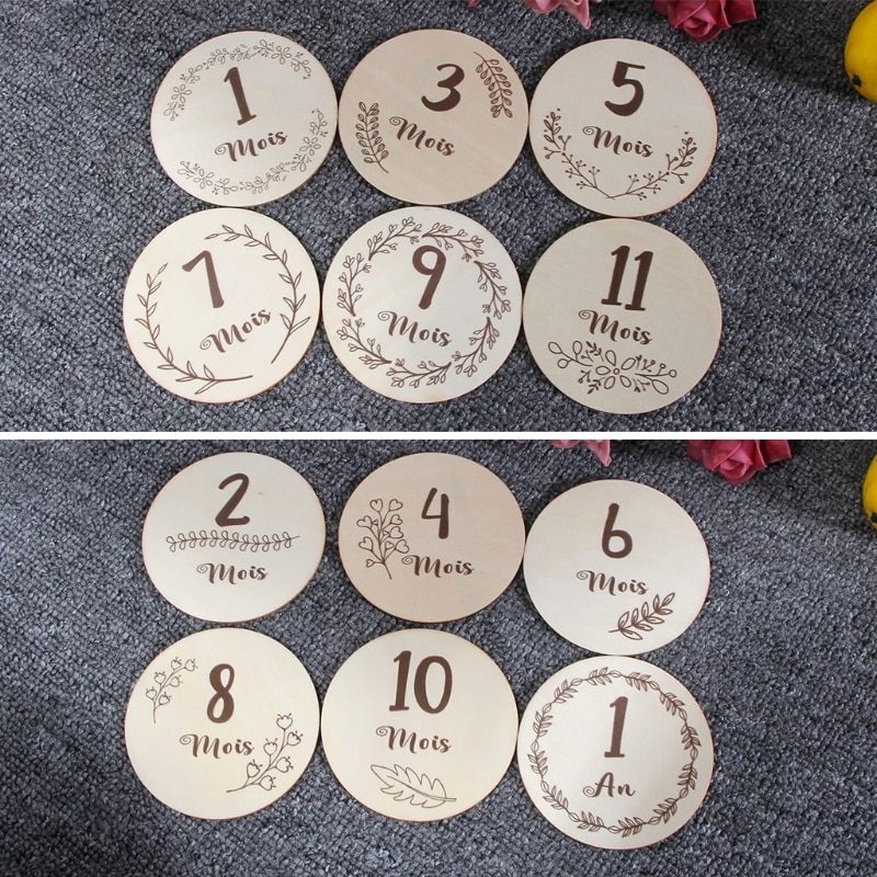 D7YD 6 Pcs/Set Handmade Baby Milestone Cards Infants Birth Growth Album Photography Props Newborn Monthly Recording Cards French