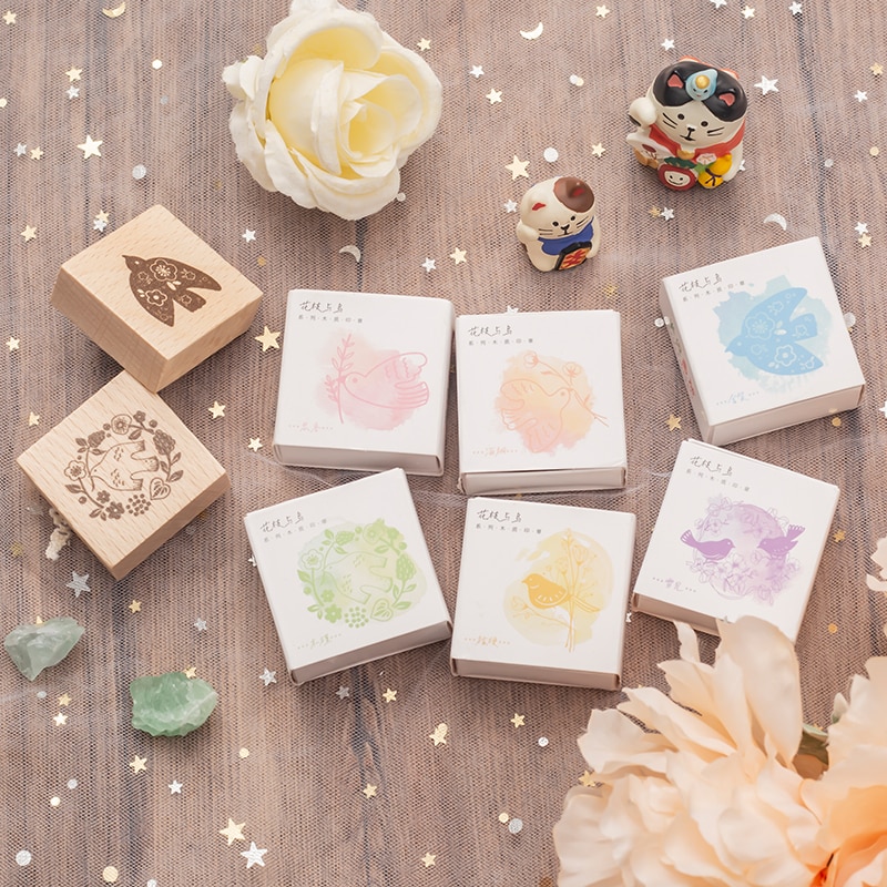 Dimi Illustration series Wooden Stamp Flowers Birds Rubber Stamps Deco Scrapbooking DIY Hand Account Standard Stamp Stationery