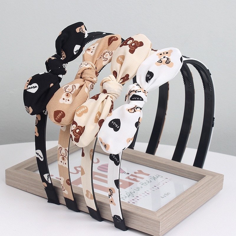 2022 New Milk Tea Color Cartoon Bear Hairband Headband Scrunchie Women Girls Children Hair Head Hoop Bands Accessories Headdress