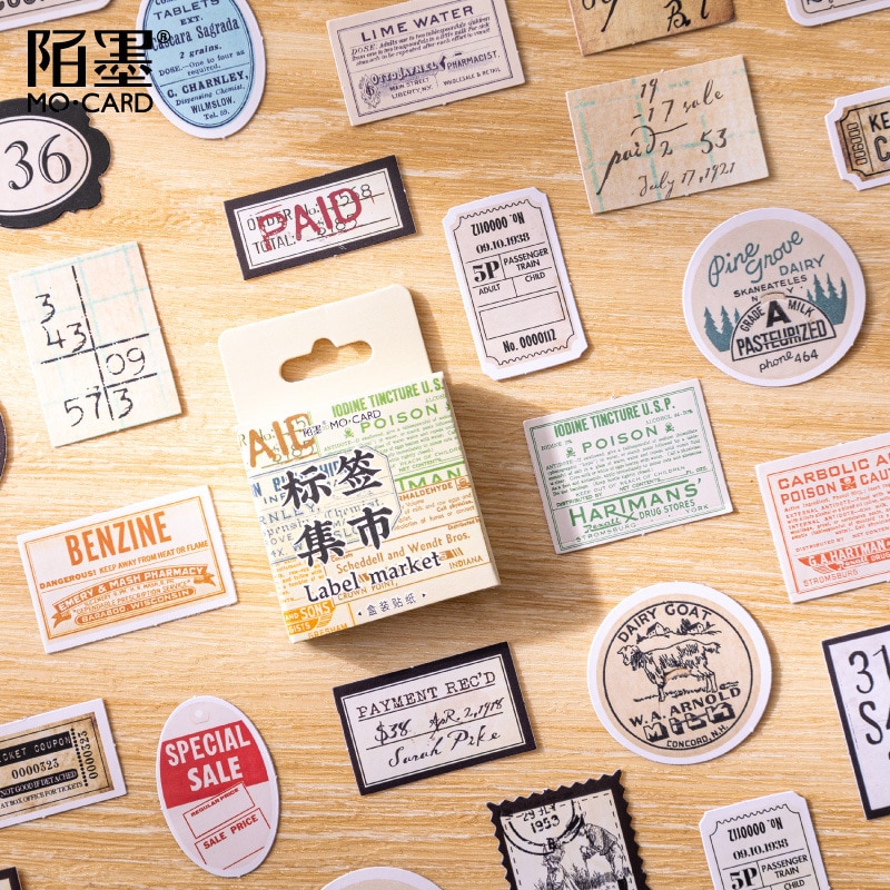 46 Pcs Vintage Label Stickers Letter Number Adhesive Labels Decorative Sticker For Scrapbooking Journaling Supplies