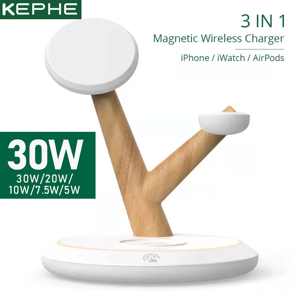 30W Magnetic Wireless Charger 4 in 1 Stand for iPhone 14 13 12 Pro Max Wireless Charging Station for Apple Watch 7 6/Airpods 3