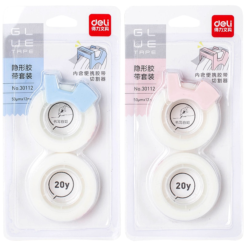 2 rolls/set adhesive tape with small tape cutting tool writable Invisible tape 50um*12mm*20y protable tape dispenser stationery