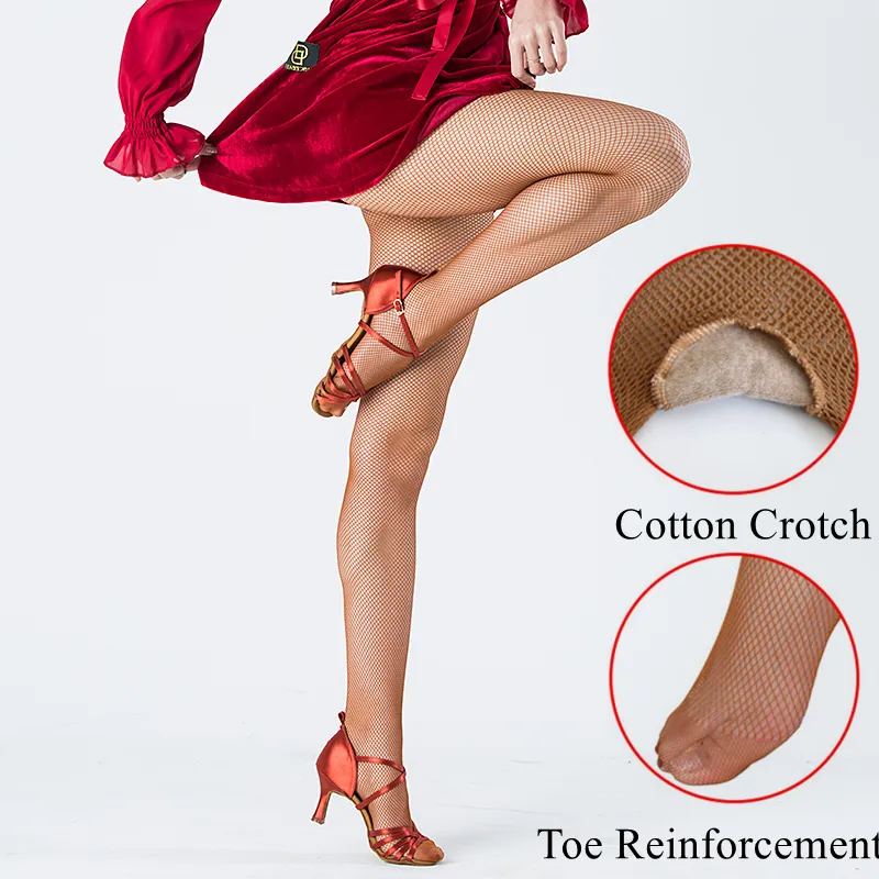 Plus Size Fishnet Bottomed Pantyhose Women Professional Latin Tights Sexy Mesh Transparent Stockings For Ballroom & Latin Da