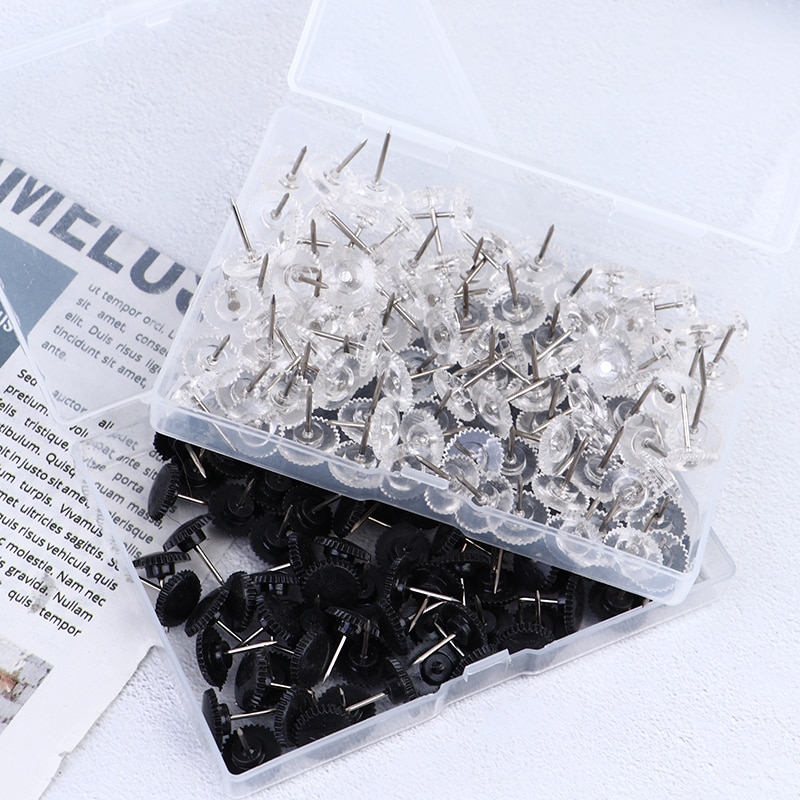 100Pcs/box Transparent Map Pins Multi-purpsoe Gear-like Pushpins Decorative Thumb Tacks For Office School Bulletin Boards