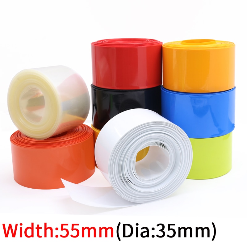 Width 55mm PVC Heat Shrink Tube Dia 35mm Lithium Battery No.7 AAA Pack Insulated Film Wrap Protect Case Pack Wire Cable Sleeve