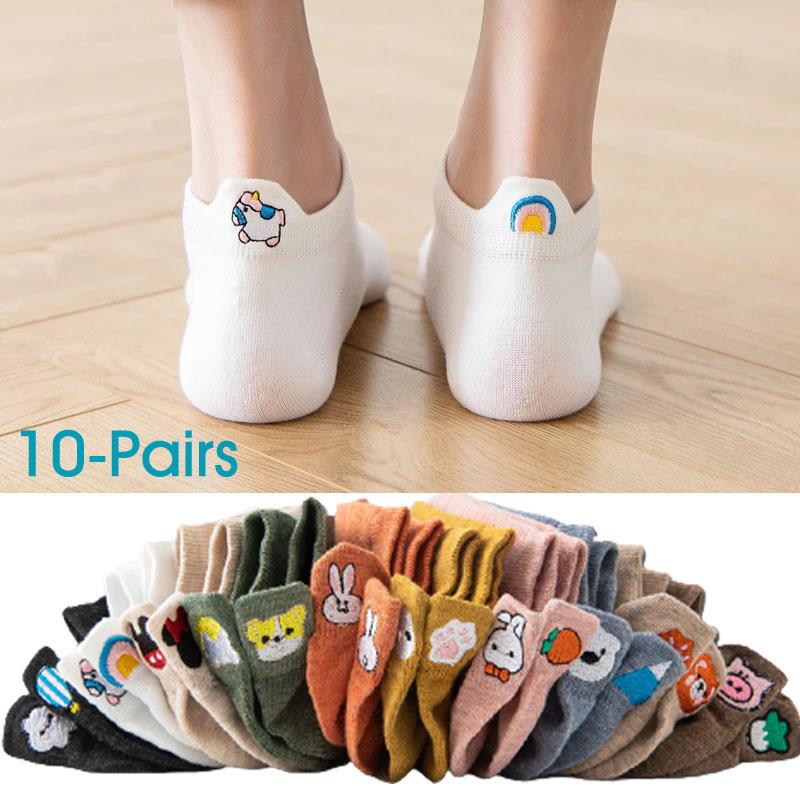 10 Pairs/Lot New Cartoon Socks Women Embroidered Rabbit Carrot Ankle Women Socks Cotton Cute Size 35-39