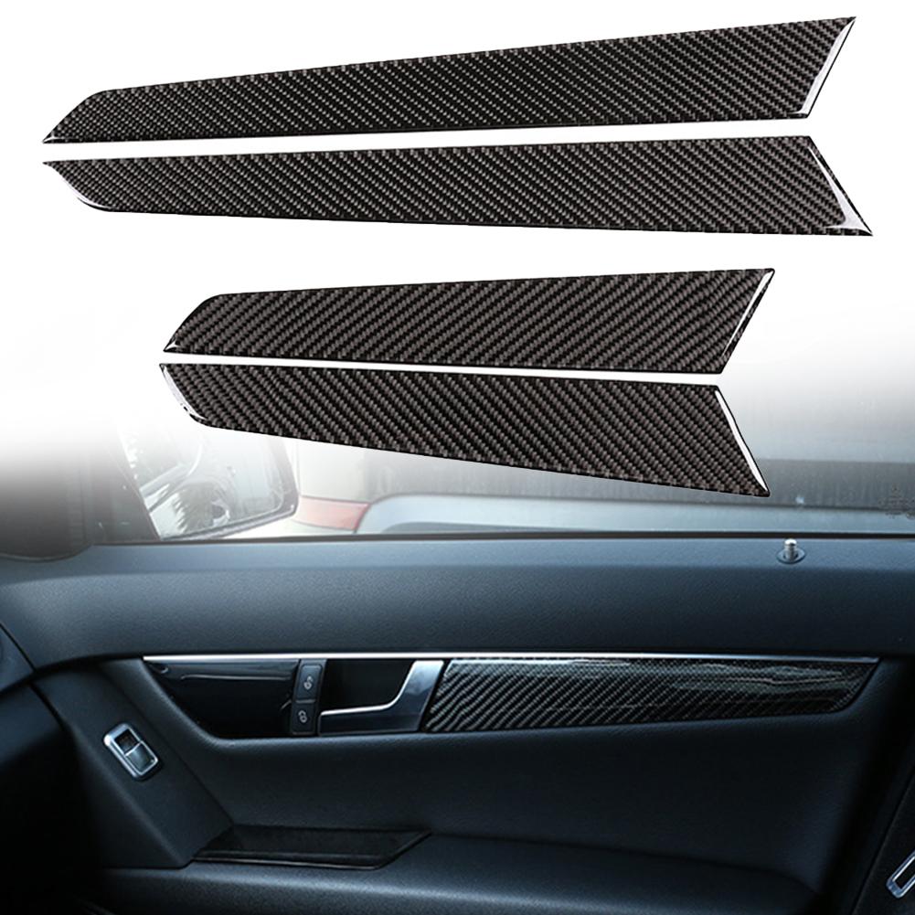 4Pcs/set Car Inner Door Panel Sticker Interior Trim decals 3K Carbon Fiber Anti-scratch decoration for Mercedes-Benz W204 07-14